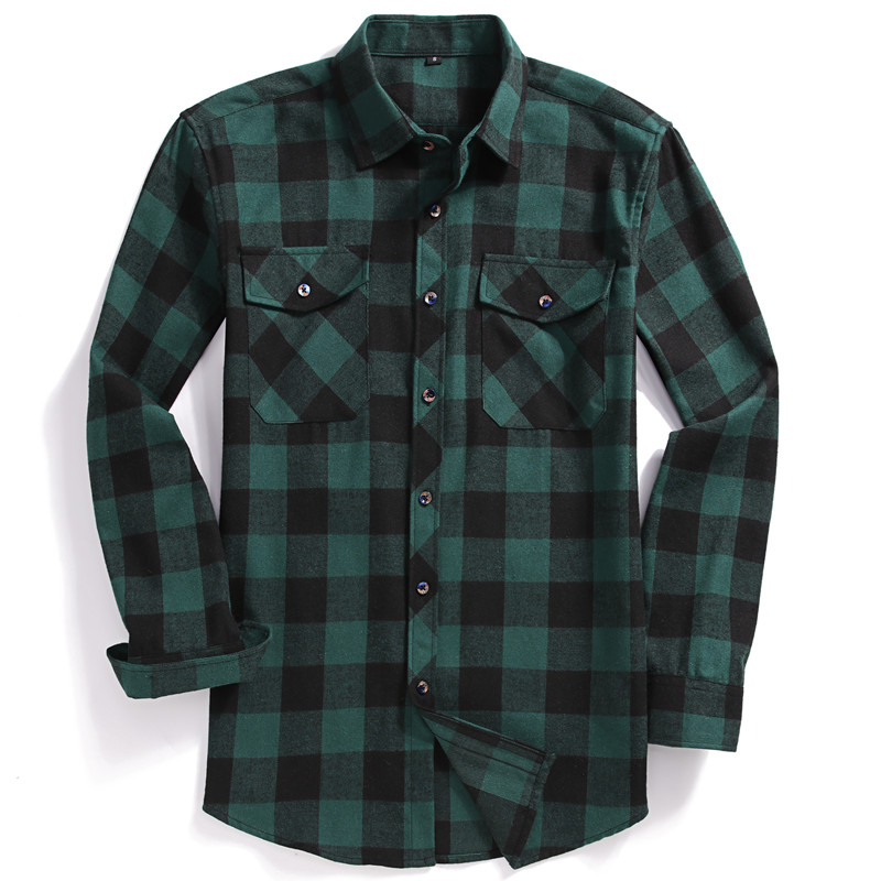 Outono masculino de manga comp - Flannel Shirt Lined avaliação e preço