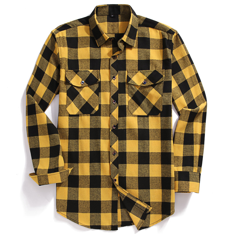 Outono masculino de manga comp - Flannel Shirt Lined avaliação e preço