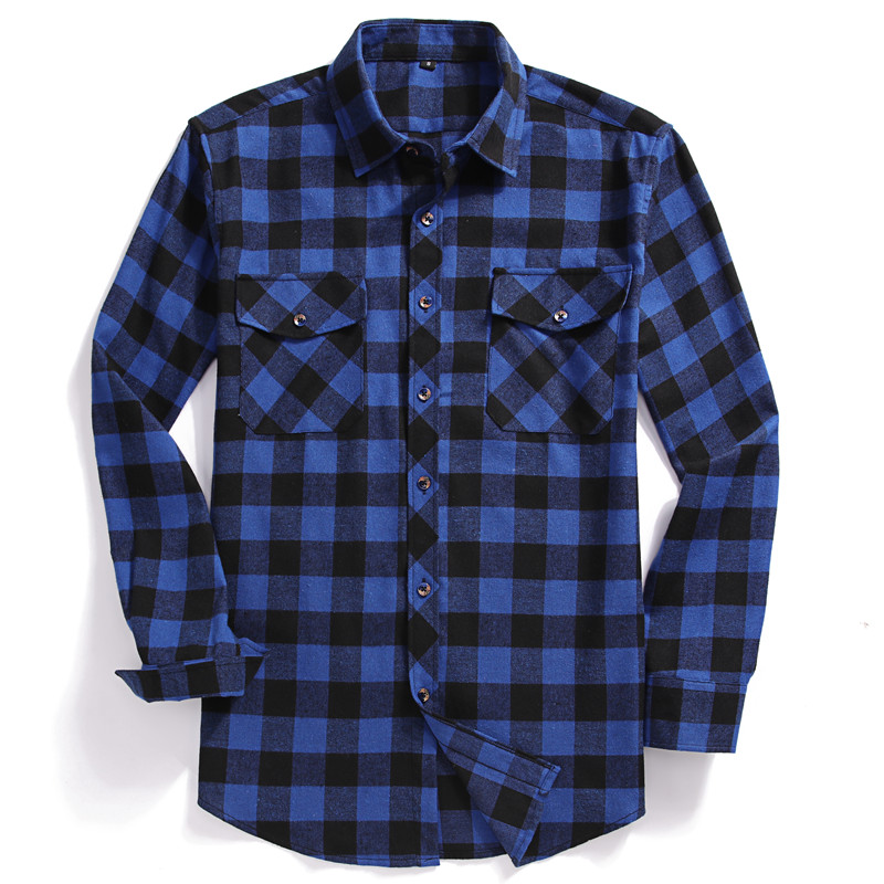 Outono masculino de manga comp - Flannel Shirt Lined avaliação e preço