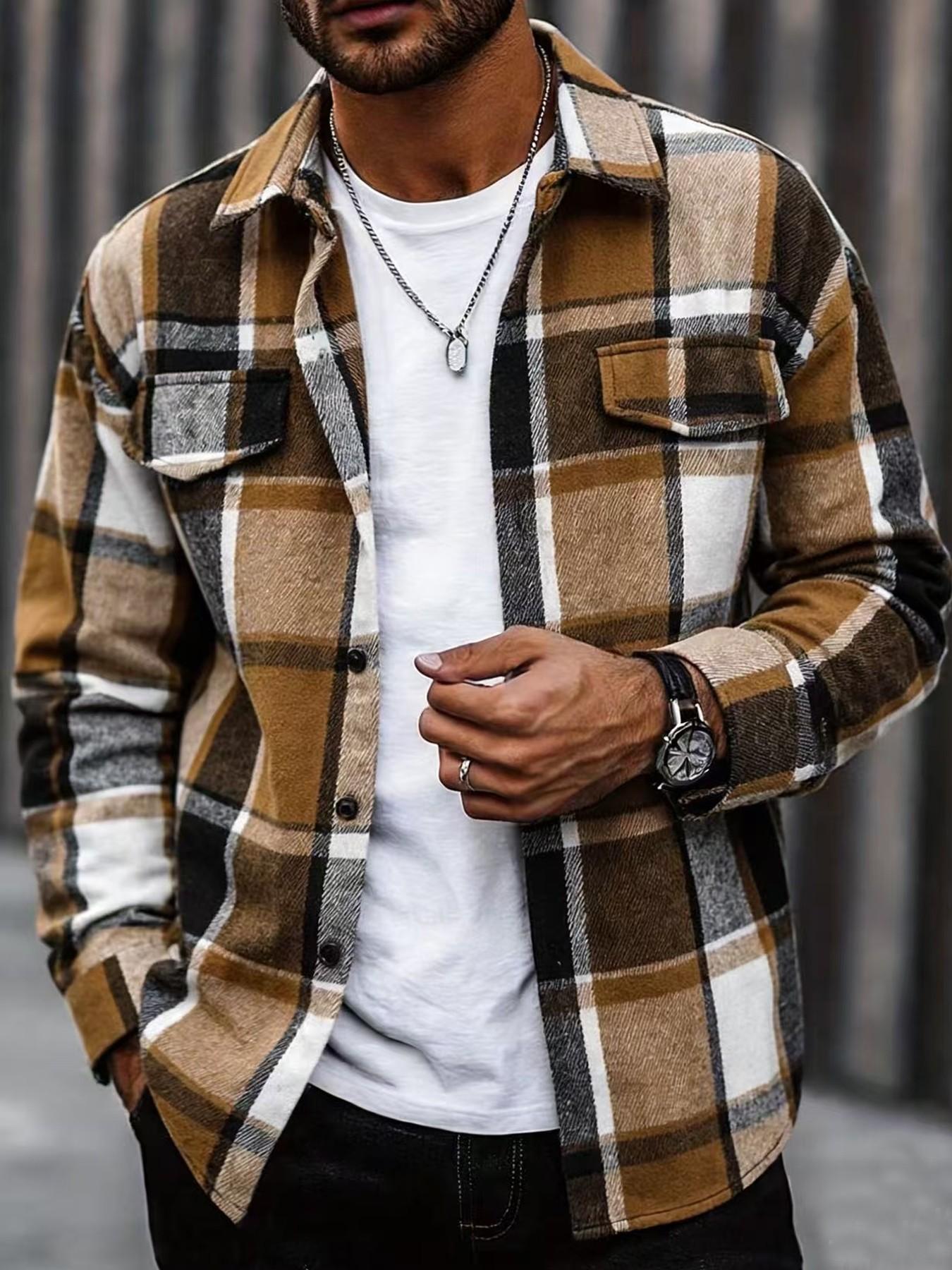 Camisa xadrez retrô masculina  - Flannel Shirt Lined avaliação e preço